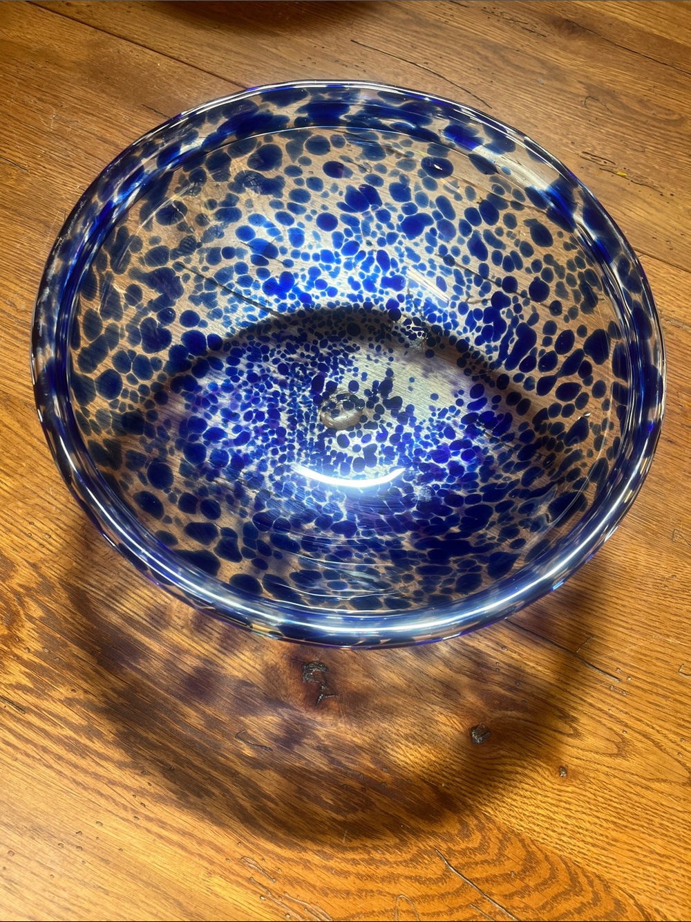 Hand-Blown Blue Speckled Glass Bowl - Decorative Home Art